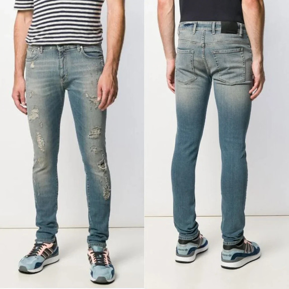 Represent England Worn Distressed Skinny Jeans pale blue 22423 - Picture 1 of 14